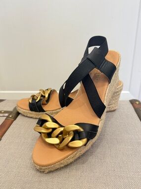 MAYPOL ESPADRILLE WEDGE SANDAL LEATHER GOLD CHAIN ANTHROPOLOGIE SIZE 8